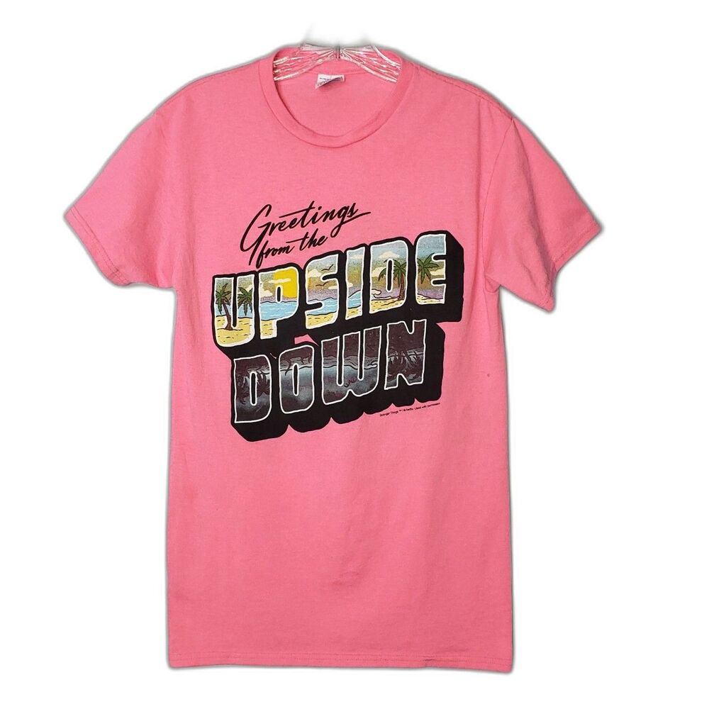 STRANGER THINGS Greetings From The Upside Down Pink Short Sleeve T Shirt Size S